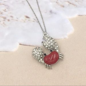 🌼 Red Crab Rhinestone Dainty Charm Silver Necklace